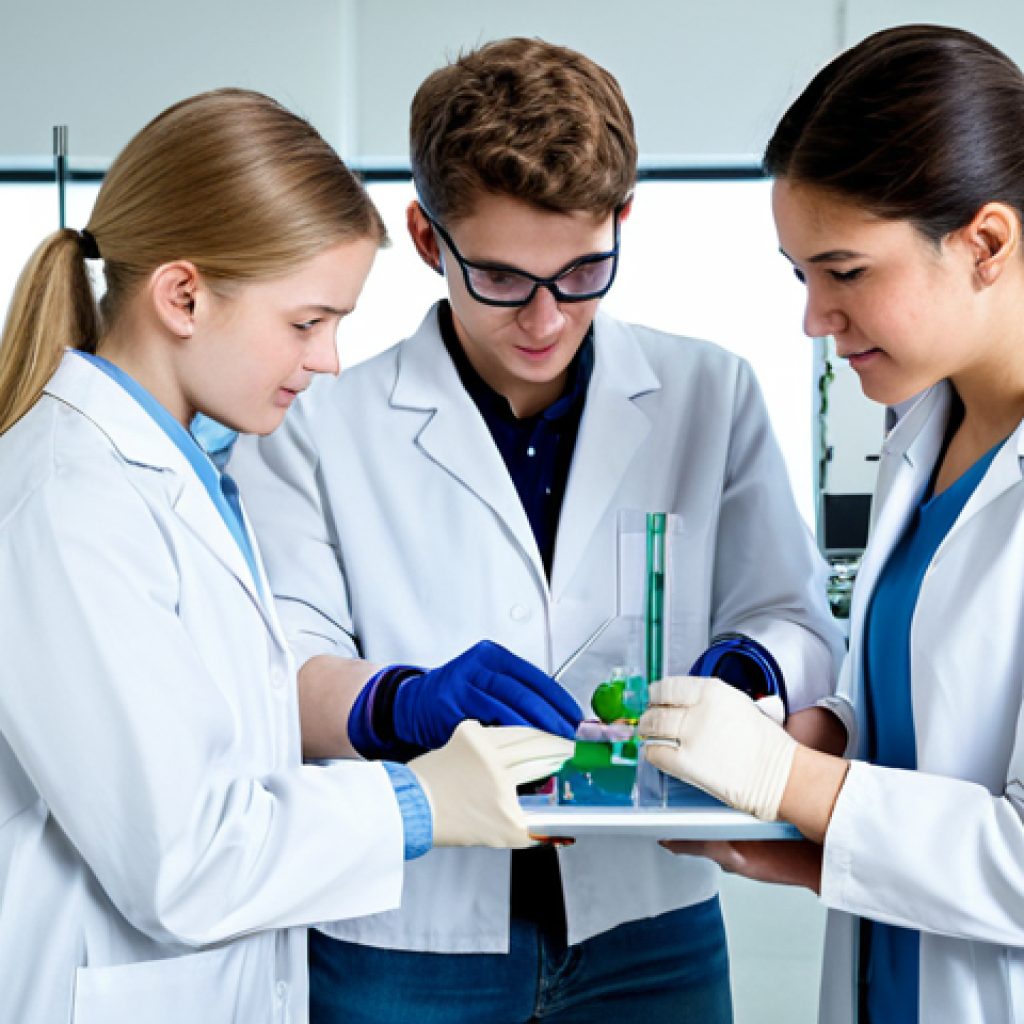 **
"A group of fully clothed students collaborating on a science experiment in a modern laboratory, appropriate attire, safe for work, perfect anatomy, correct proportions, family-friendly, educational setting, well-lit, professional photography, high quality."
**