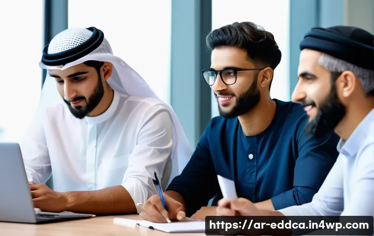 체험 기반 교육과 소셜 스킬 개발 - A diverse group of young Arab professionals participating in a hands-on workshop inside a modern con...