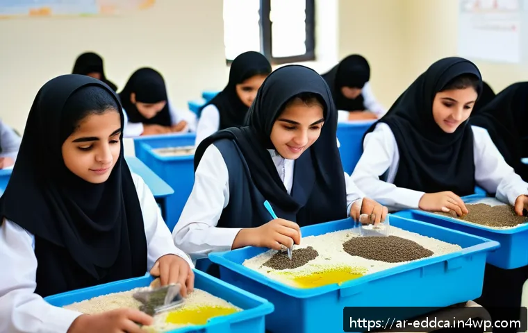 체험 기반 교육의 교육과정 통합 방법 - A vibrant classroom scene in an Arabic school setting where a diverse group of Arab students aged ar...