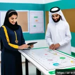 Home 20 체험 기반 교육의 목표 설정 및 전략 - A vibrant classroom scene in a modern Middle Eastern school where diverse Arab students, dressed mod...
