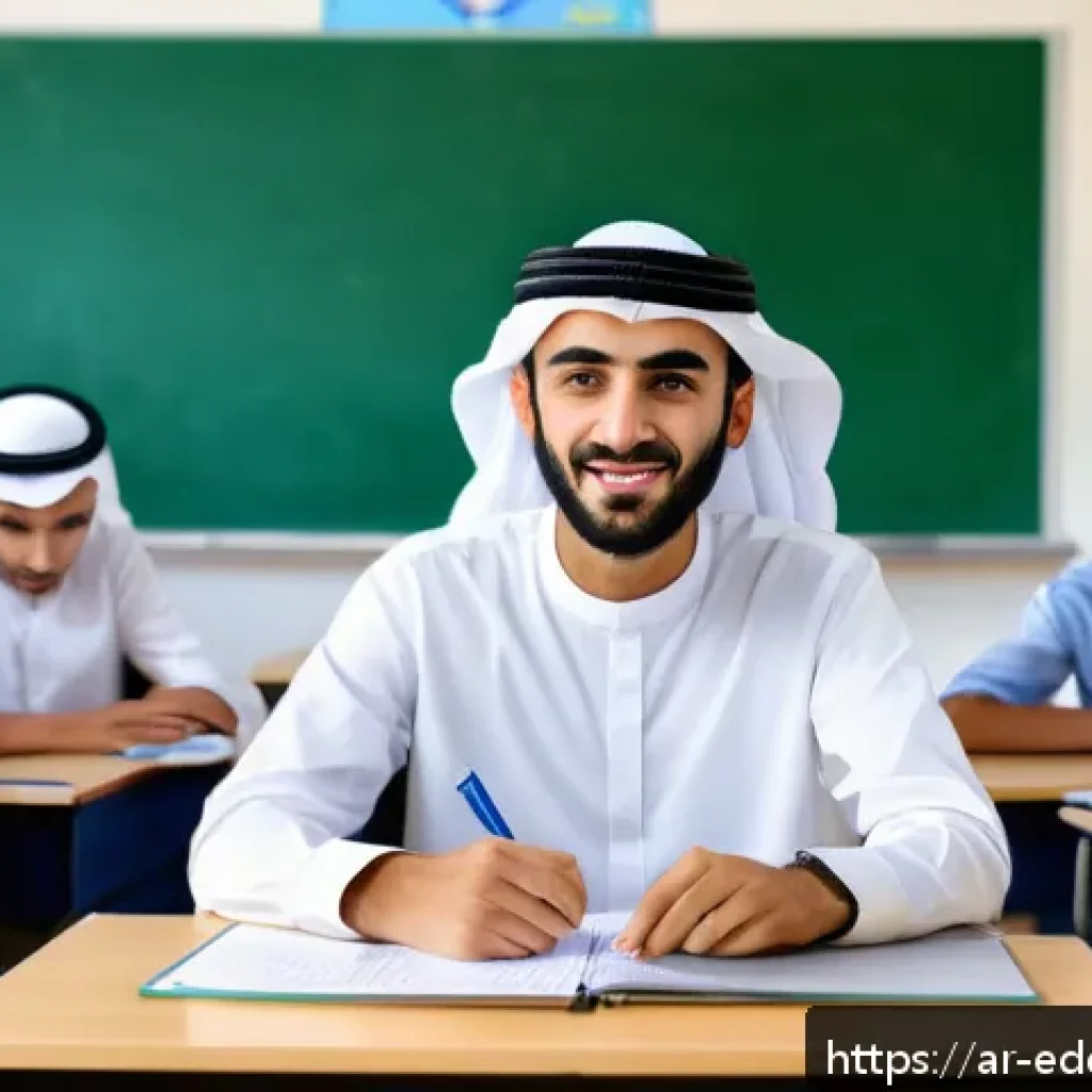 체험 기반 교육에서의 상호작용의 중요성 - A modern classroom scene in a Middle Eastern school setting, with diverse Arab students aged around ...