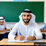 Home 19 체험 기반 교육에서의 상호작용의 중요성 - A modern classroom scene in a Middle Eastern school setting, with diverse Arab students aged around ...