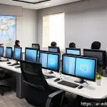 Home 23 체험 기반 교육이 기업 교육에 미치는 영향 - A modern corporate training room in a Middle Eastern office setting, showing a diverse group of Arab...